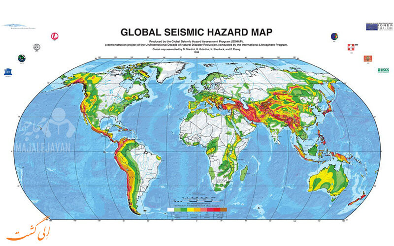 نقشه گستردگی زلزله در قاره های جهان و جایگاه ایران