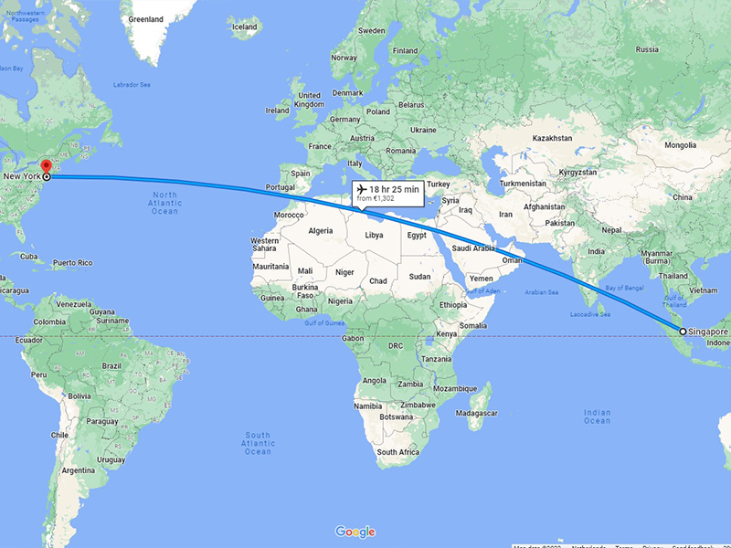 مسیر پروازی سنگاپور به نیویورک