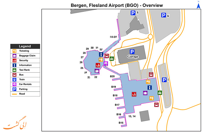 نقشه فرودگاه برگن نروژ
