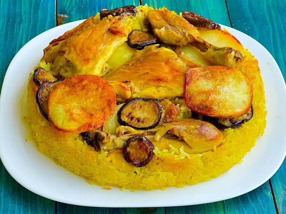 ته انداز مرغ و بادمجان