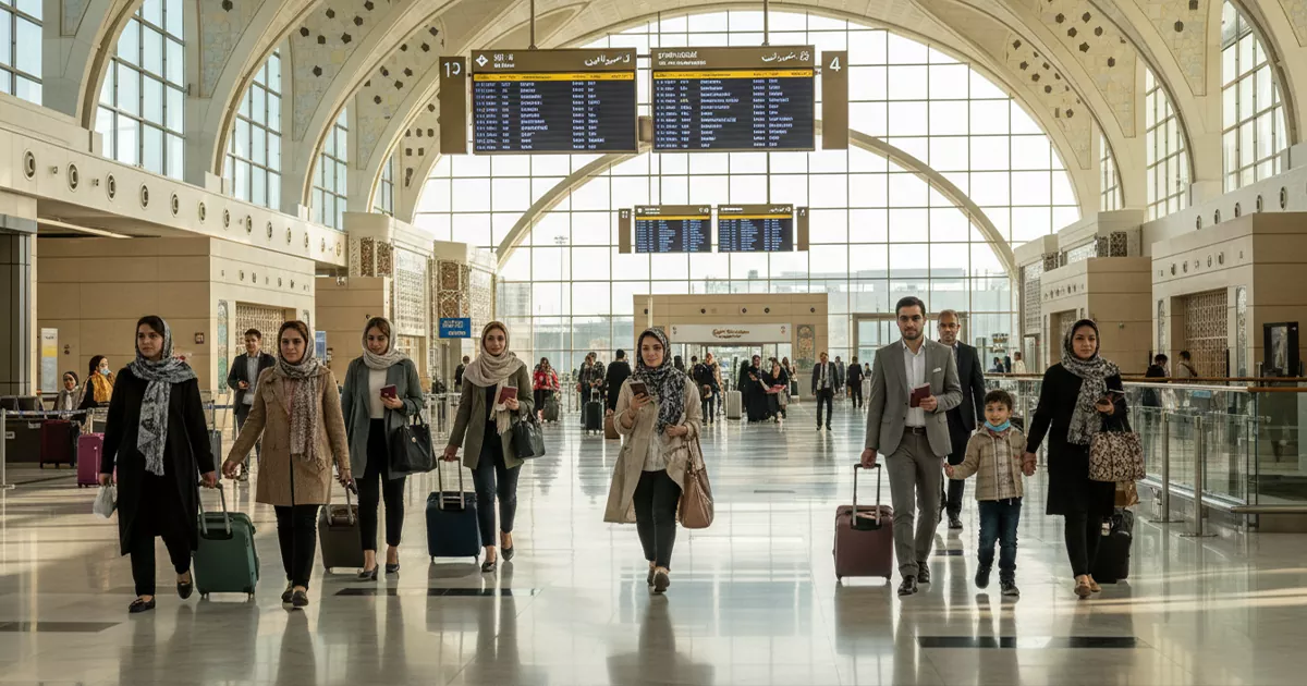 مسافران ایرانی در سالن خروج فرودگاه امام خمینی - افزایش عوارض خروج از کشور در سال ۱۴۰۵